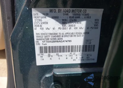 2010 Ford F-250 Cabela's/Harley-Davidson/King Ranch/Lariat/Xl/Xlt from USA, damaged, VIN 1FTSW2BR8AEA74785